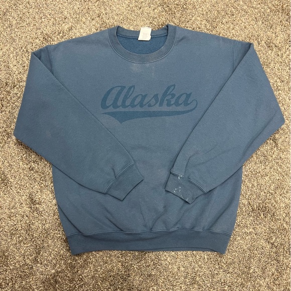 Vintage Alaska sweatshirt mens medium blue crewneck pullover retro thrashed - Picture 2 of 10